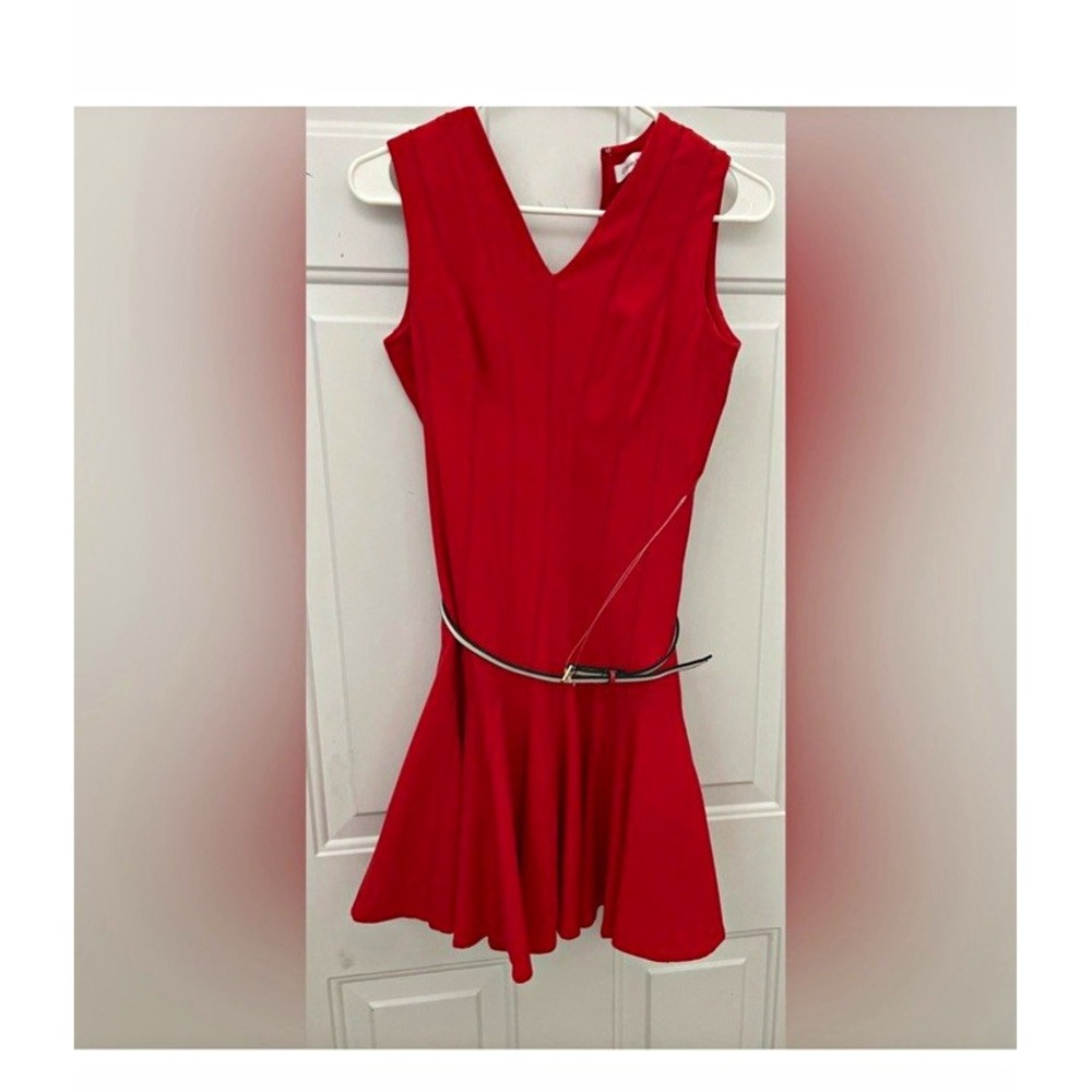 Calvin Klein Fit & Flare Mini Dress Womens 2P Red Belted Sleeveless Party NWT